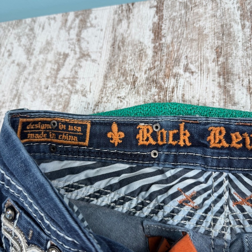 Rock Revival Betty Low Rise Bootcut Jeans Dark Wash Contrast Stitch Sz 27 Bling - Picture 4 of 13